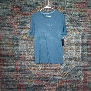 Travis Mathew men heathered blue white striped crewneck Pima golf tee S Peru NWT